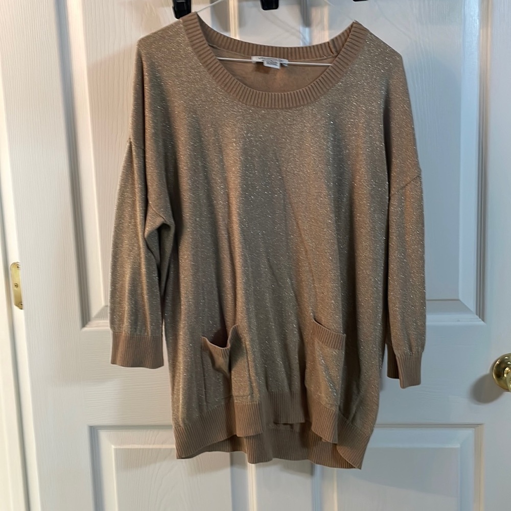 Liz Claiborne- dressy shirt, size: L, color: gold, 3.5 sleeves